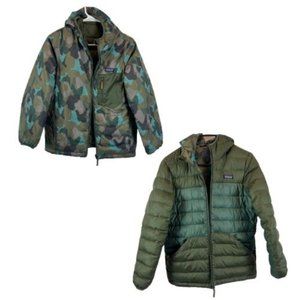 Patagonia Boys Reversible Down Puffer Jacket in Camo Blue Green M/L